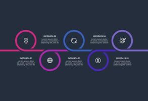 Creative dark infographic with 5 elements template for web on a black background, business, presentation. vector