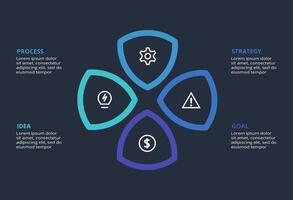 Creative dark infographic with 4 elements template for web on a black background, business, presentation. vector