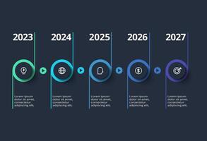 Creative dark infographic with 5 elements template for web on a black background, business, presentation. vector