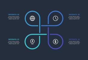 Creative dark infographic with 4 elements template for web on a black background, business, presentation. vector