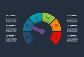 Creative dark infographic with 6 elements template for web on a black background, business, presentation. vector