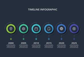 Creative dark infographic with 6 elements template for web on a black background, business, presentation. vector