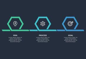 Creative dark infographic with 3 elements template for web on a black background, business, presentation. vector