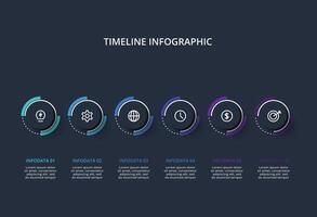 Creative dark infographic with 6 elements template for web on a black background, business, presentation. vector