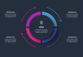 Creative dark infographic with 4 elements template for web on a black background, business, presentation. vector