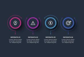 Creative dark infographic with 4 elements template for web on a black background, business, presentation. vector