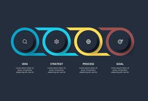 Creative dark infographic with 4 elements template for web on a black background, business, presentation. vector