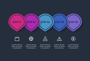 Creative dark infographic with 5 elements template for web on a black background, business, presentation. vector