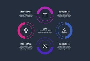 Creative dark infographic with 4 elements template for web on a black background, business, presentation. vector
