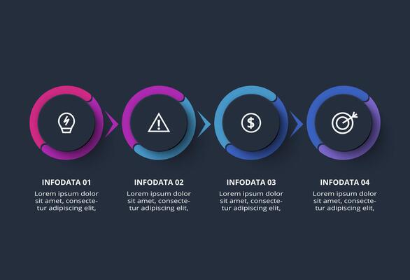 Creative dark infographic with 4 elements template for web on a black background, business, presentation.