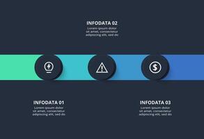 Creative dark infographic with 3 elements template for web on a black background, business, presentation. vector