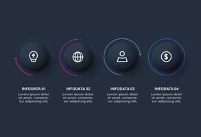 Creative dark infographic with 4 elements template for web on a black background, business, presentation. vector