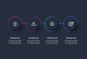 Creative dark infographic with 4 elements template for web on a black background, business, presentation. vector