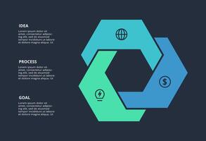 Circle dark infographic with 3 elements template for web on a black background, business, presentation. vector