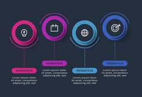 Creative dark infographic with 4 elements template for web on a black background, business, presentation. vector
