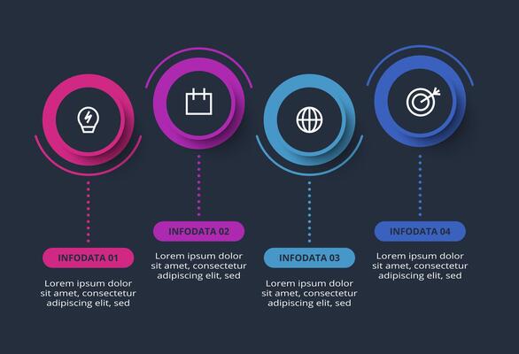 Creative dark infographic with 4 elements template for web on a black background, business, presentation.