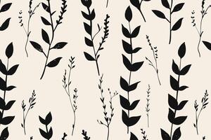 Botanical Silhouette Pattern with Leaves and Stems. icon design. vector