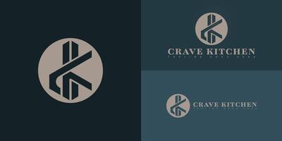 Abstract initial letter CK or KC in gold color isolated on multiple background colors. The logo is suitable for brunch restaurant chain logo design inspiration templates. vector