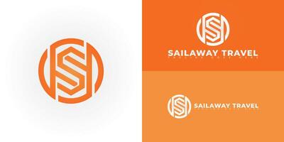 Abstract circle initial letter ST or TS in orange color isolated on multiple background colors. The logo is suitable for travel agency logo design inspiration templates. vector