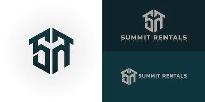 Abstract hexagon initial letter SR or RS in deep green color isolated on multiple background colors. The logo is suitable for vacation home rentals logo design inspiration templates. vector