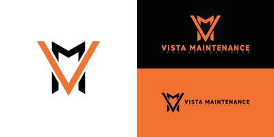 Abstract initial letter VM or MV in black-orange color isolated on multiple background colors. The logo is suitable for aircraft maintenance logo design inspiration templates. vector