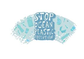 Stop ocean plastic pollution. stylized text vector