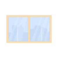 Two-pane window displaying a city skyline with soft reflections during daylight hours vector