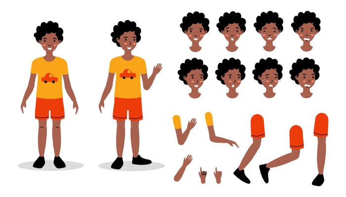 A collection of character design elements featuring a walking elderly man with various expressions