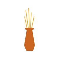 Simple brown vase with dried grass sticks displayed against a clean white background vector
