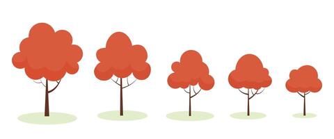 A row of colorful red trees in various sizes on a white background vector