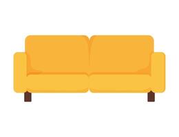 A bright yellow couch with simple design positioned on a white background, perfect vector