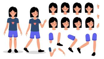A character design showcasing different poses, expressions vector