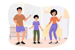 Family dancing joyfully in their living room during a sunny afternoon together vector