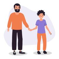 A father and son joyfully holding hands while enjoying a casual day together at home vector