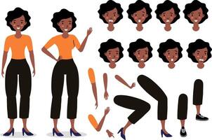 Cartoon character design featuring a woman with various poses and expressions vector