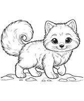 arctic fox drawing Coloring book page vector