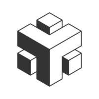 Cube logo, geometric design. Black and white Box logotype company, trendy techno emblem in isometric 3D style. vector