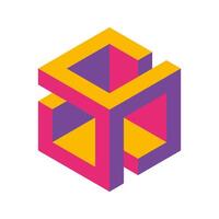 Cube logo, geometric design. Box logotype company, trendy techno emblem in isometric 3D style. vector