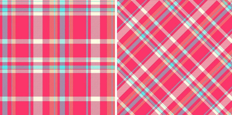 Check textile of seamless tartan plaid with a pattern fabric background texture. Set in rainbow colors for vogue fashion trends in the season.