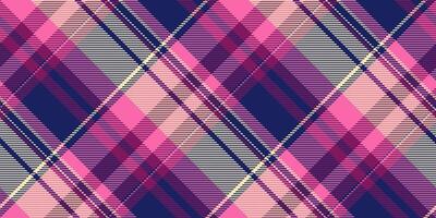 Chic tartan pattern, decorative textile texture seamless. Customized fabric plaid check background in pink and blue colors. vector