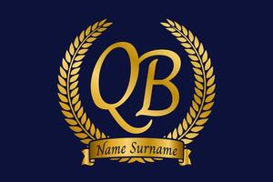 Initial letter Q and B, QB monogram logo design with laurel wreath. Luxury golden calligraphy font. vector