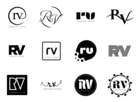 RV logo company template. Letter r and v logotype. Set different classic serif lettering and modern bold text with design elements. Initial font typography. vector