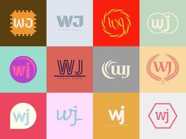 WJ logo company template. Letter w and j logotype. Set different classic serif lettering and modern bold text with design elements. Initial font typography. vector