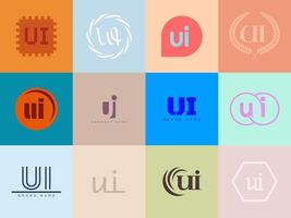 UI logo company template. Letter u and i logotype. Set different classic serif lettering and modern bold text with design elements. Initial font typography. vector
