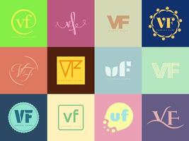 VF logo company template. Letter v and f logotype. Set different classic serif lettering and modern bold text with design elements. Initial font typography. vector