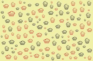 a pattern with cupcakes on a yellow background vector