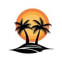 Palm trees and sun Isolated on White Background, Isolated coconut palm tree sun and wave on white background. design illustration. vector