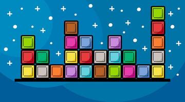 Colorful falling blocks game banner on blue background, playful scene of color blocks with starry night sky, illustration. vector