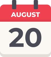 August 20- Daily Calendar Icon in flat design style vector
