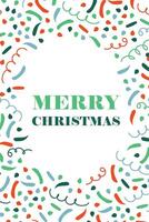 Merry Christmas card Confetti. Curl, swirl, Cracker. Place for text Congratulations, greetings on holiday. Explosion of serpentine ribbons. Festive surprise. Vertical banner. flat illustration vector